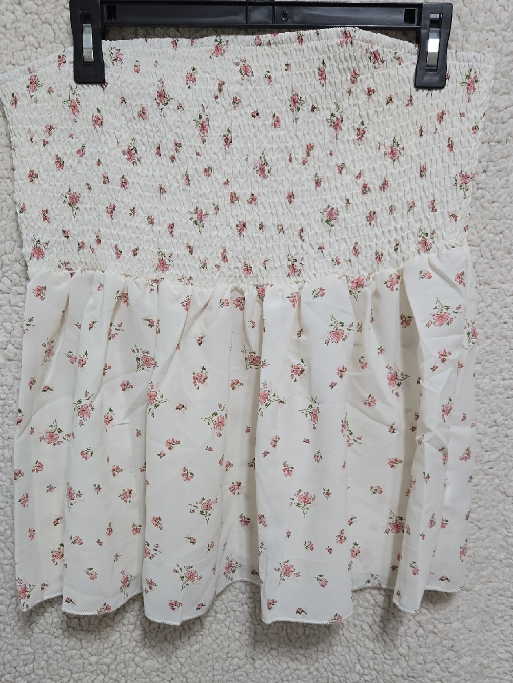 Floral Smocked White Sleeveless Top